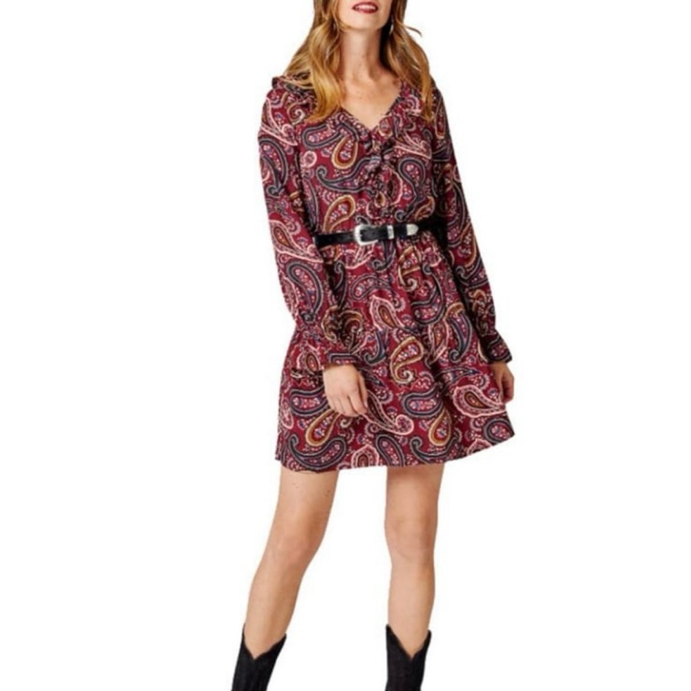 WRANGLER WOMEN’S DRESS RETRO LONG SLEEVE RUFFLE V NECK